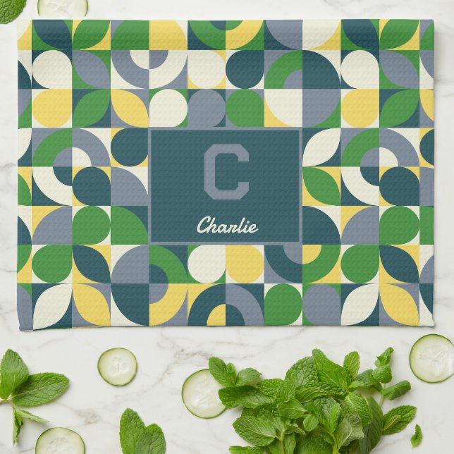 Modernes Bauhaus Abstrakt geometrisches Monogramm  Geschirrtuch (Gefaltet)