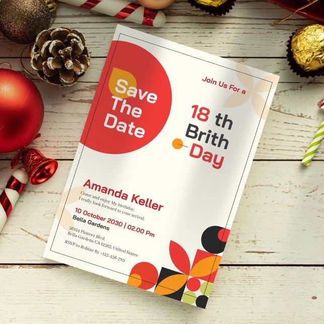 Modernes Bauhaus zum 18. Geburtstag Einladung (Von Creator hochgeladen)