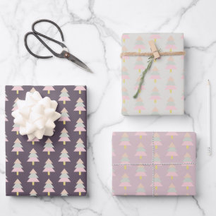 Modernes Baumwintermuster in Pastelltönen Geschenkpapier Set