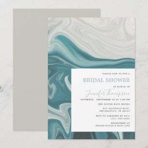 Modernes Beach Blue und Gray Marble Brautparty Einladung