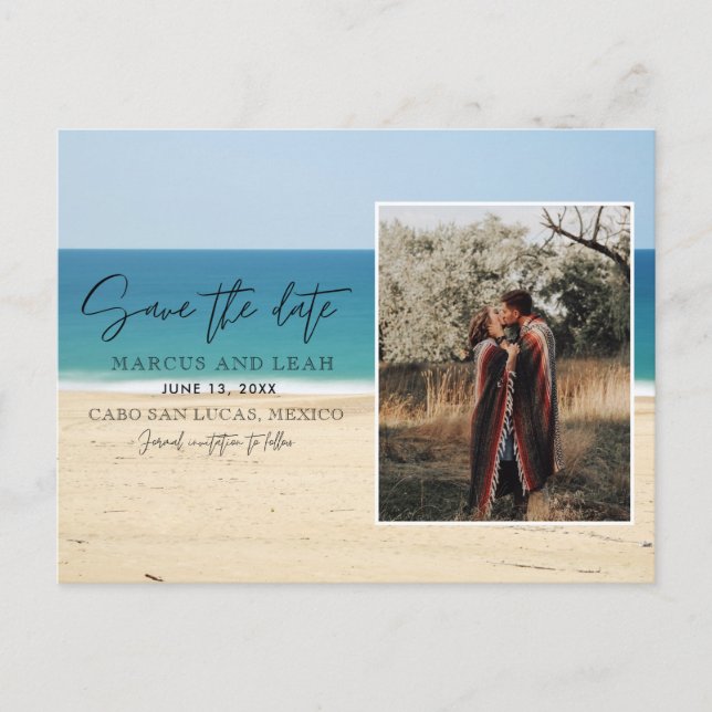 Modernes Beach Wedding Foto Save the Date Postkarte (Vorderseite)