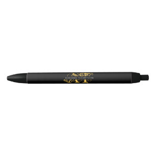 Modernes, bedrücktes Schwarz/Gold-Mit Monogramm Kugelschreiber
