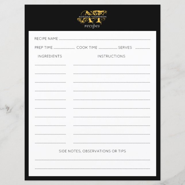 Modernes, bedrücktes Schwarz-Gold-Mit Monogramm Re (Rückseite)