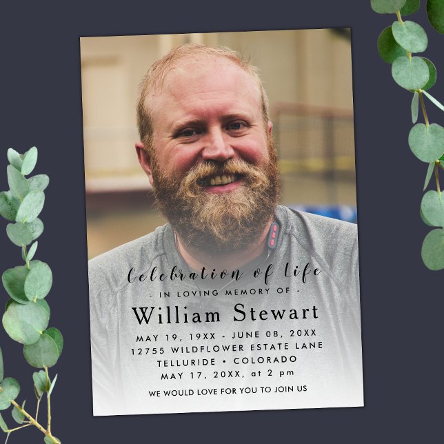 Modernes Beerdigungs-Foto | Feiern des Lebens Einladung (Von Creator hochgeladen)