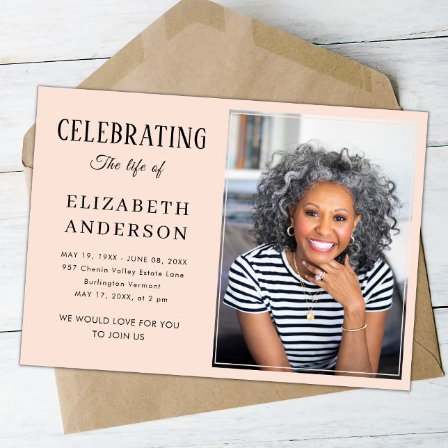 Modernes Beerdigungs-Foto Minimalistisch Einfache  Einladung (Von Creator hochgeladen)