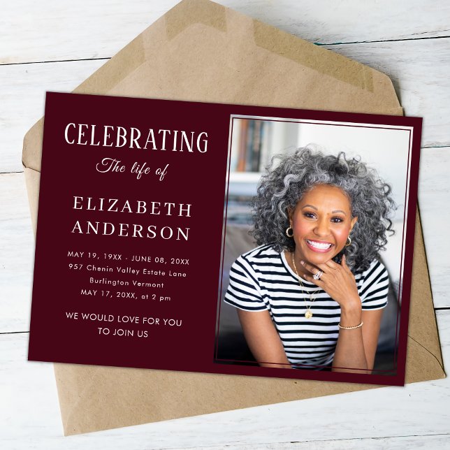 Modernes Beerdigungs-Foto Minimalistisch Einfache  Einladung (Von Creator hochgeladen)