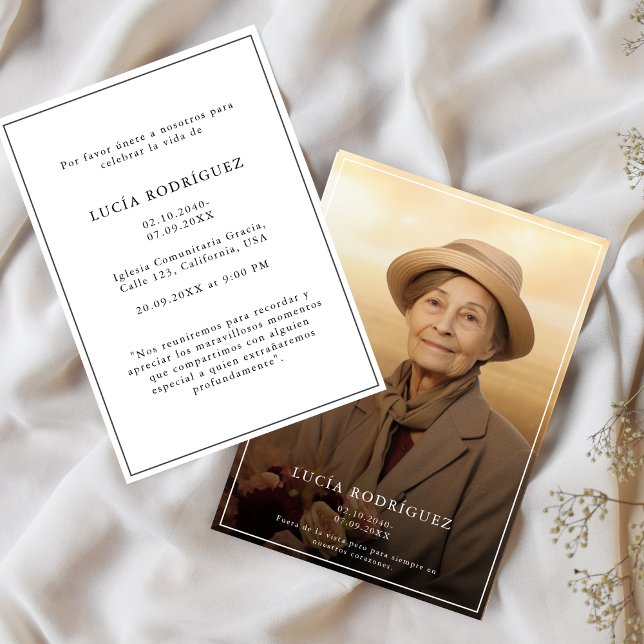 Modernes Beerdigungsfeier Spanisches Gedenkfest Fo Einladung (Von Creator hochgeladen)