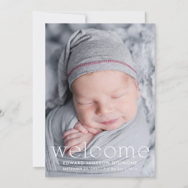 Modernes Begrüßungs-Baby-Foto Geburtserklärung Ankündigung (Vorderseite)