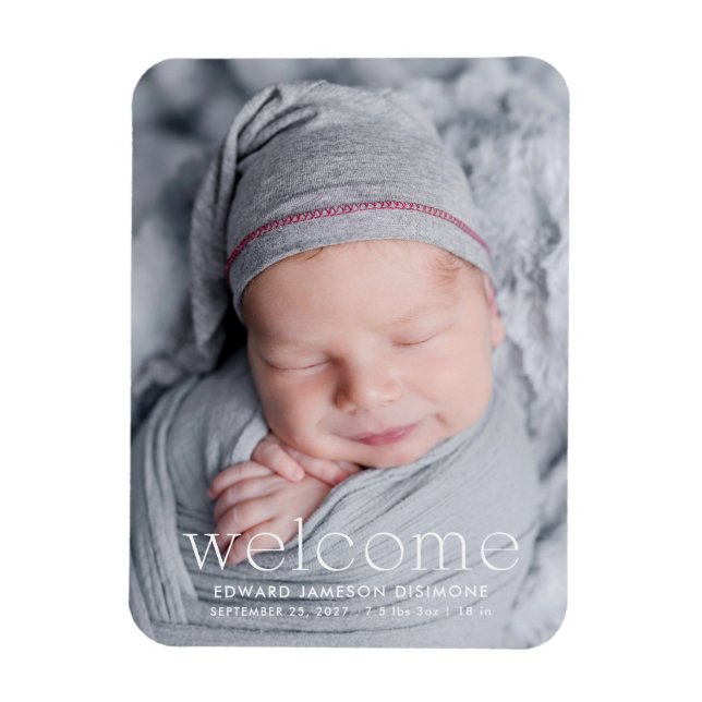 Modernes Begrüßungs-Baby-Foto Geburtserklärung Magnet (Vertikal)
