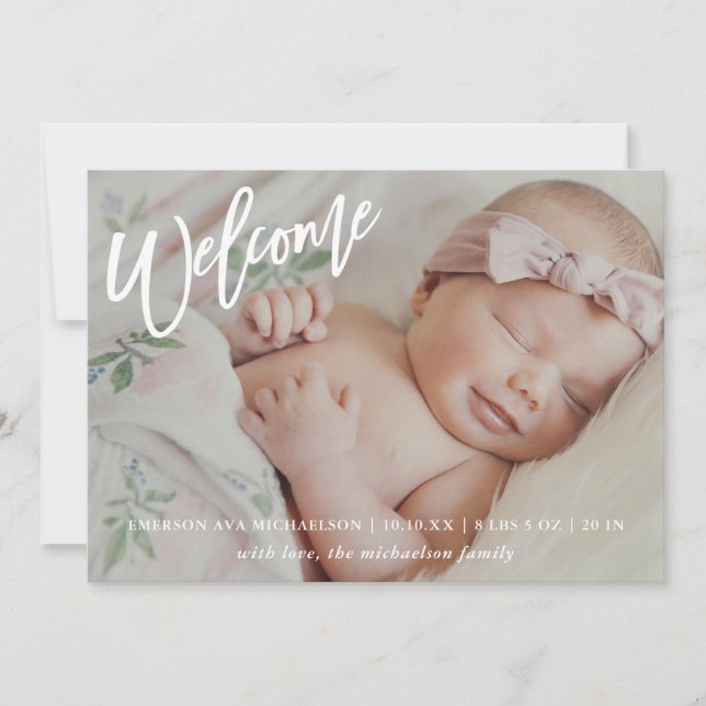 Modernes Begrüßungsschreiben mit Foto Baby Birth Ankündigung (Vorderseite)