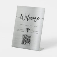 Modernes Begrüßungsskript WIFI QR Code Silver Meta