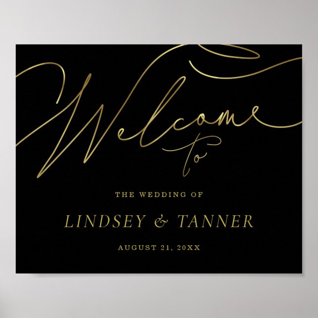 Modernes Begrüßungszeichen mit Imitate Gold Script Poster (Vorne)