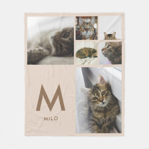 Modernes Beige 6 Foto Collage Pet Monogramm Fleecedecke