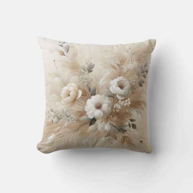Modernes Beige Blume 2 Poster Kissen (Vorderseite)