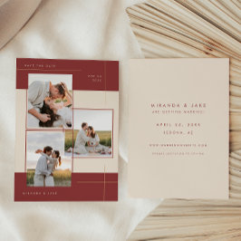 Modernes Beige Burgundy Geometric Inline 3 Foto Save The Date