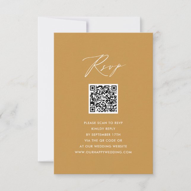 Modernes Beige elegantes Script QR Wedding RSVP Karte (Vorderseite)