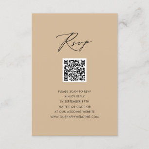 Modernes Beige Elegantes Skript Einfache QR Hochze Begleitkarte