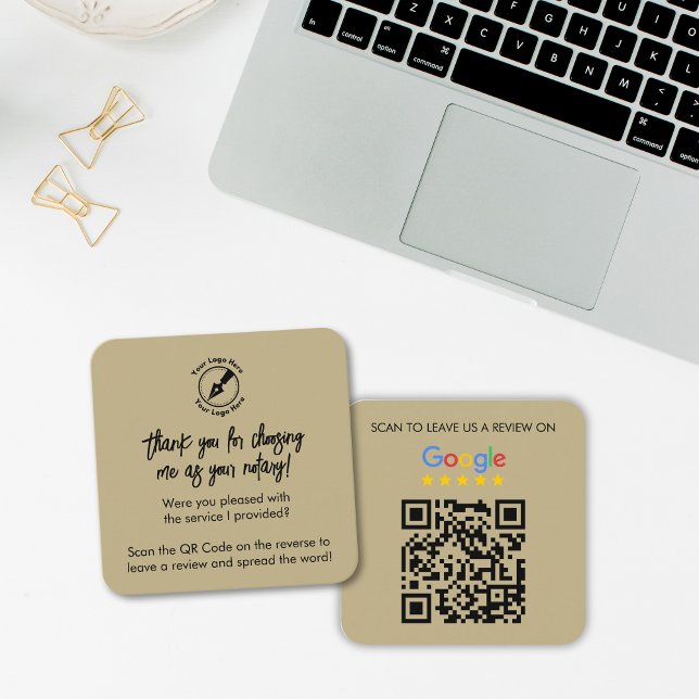 Modernes Beige Google Review QR-Code Notare Logo Quadratische Visitenkarte (Von Creator hochgeladen)
