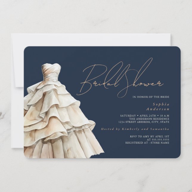 Modernes Beige Hochzeitskleid-Brautparty der Marin Einladung (Vorderseite)