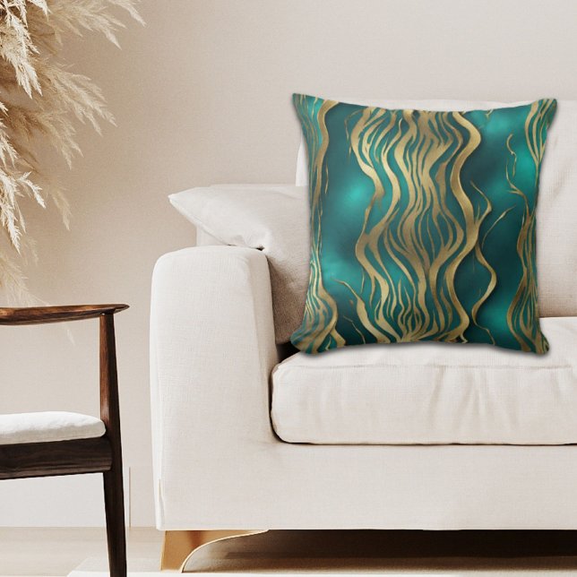 Modernes Beige Marmor Swirl Türkis Aquamarin Blau Kissen (Modern Beige Marble Swirl Turquoise Teal Blue Throw Pillow)