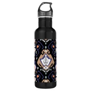 Modernes beige schwarzes ikat Stammes- Muster Trinkflasche