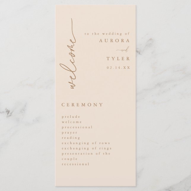 Modernes Beige-Script-Hochzeitsprogramm Programm (Vorderseite)