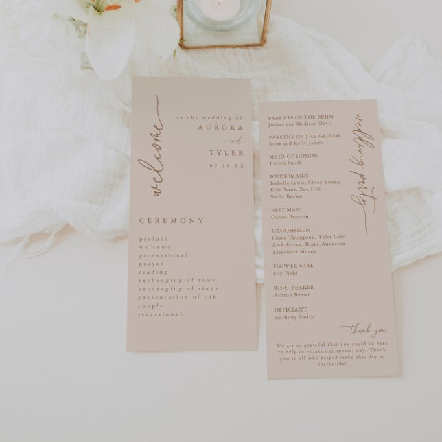 Modernes Beige-Script-Hochzeitsprogramm Programm (Von Creator hochgeladen)