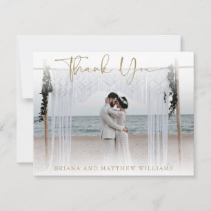 Modernes Beige Wedding Foto Danke Karte