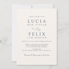 Modernes Beispiel Blätter Delikate Dusty Blue Wedd Einladung