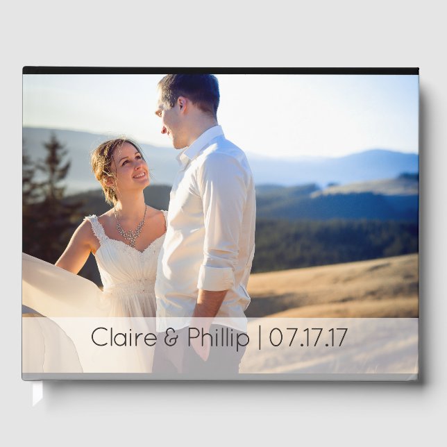Modernes, benutzerdefiniertes 2-Foto-Hochzeitmonog Gästebuch (Vorderseite)