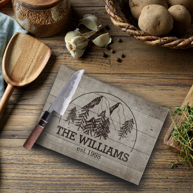 Modernes, benutzerdefiniertes Familienname Est Dat Schneidebrett (Modern Custom Family Name with est date glass cutting board)