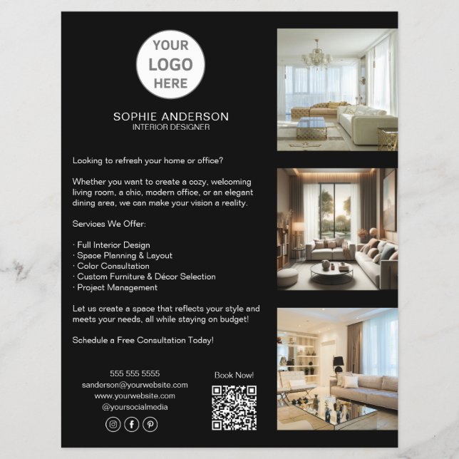 Modernes, benutzerdefiniertes Logo Schwarzes Beruf Flyer (Vorne)