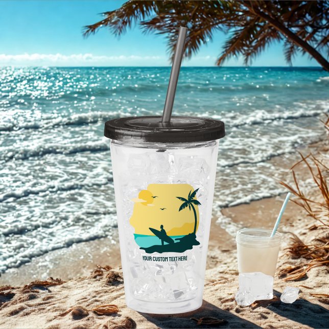 Modernes, benutzerdefiniertes Sommertropfen-Surfer Acryltrinkbecher (Modern custom text surfer acrylic tumbler )