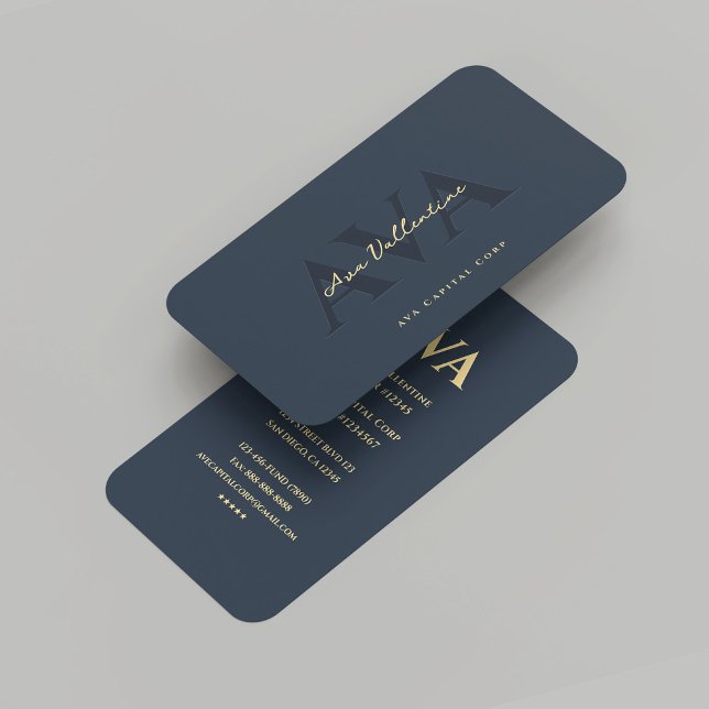 Modernes Beruflich Dunkelblau-Monogramm Visitenkarte (Modern Professional Dark Blue Gold Monogram Business Card
)