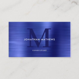 Modernes Beruflich gebürstetes Metallic Blue Monog Visitenkarte