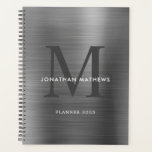 Modernes Beruflich gebürstetes Metallic-Grau-Monog Planer<br><div class="desc">Moderner Beruflich gebürsteter Metallic-Gray-Monogram-Planer</div>