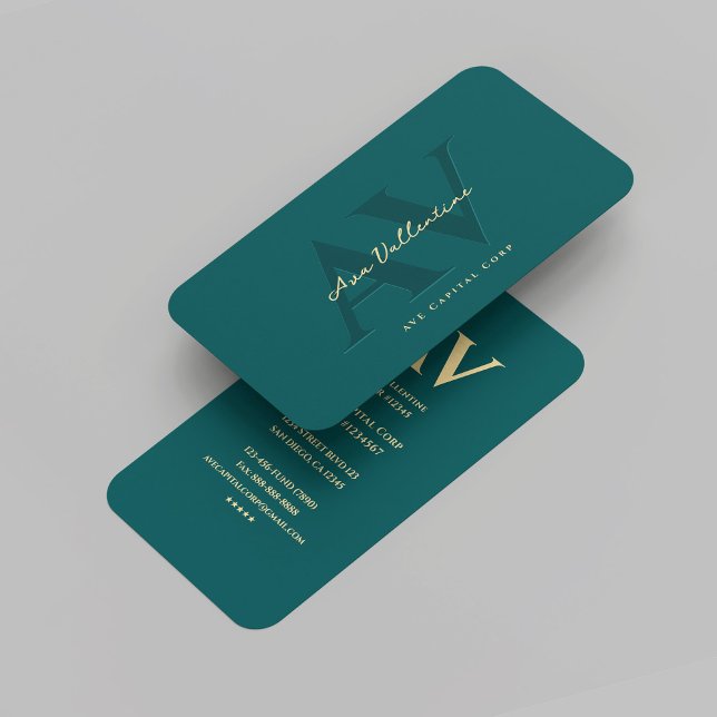 Modernes Berufliches dunkles Aquamarines Monogramm Visitenkarte (Modern Professional Dark Teal Monogram Marketing Business Card
)