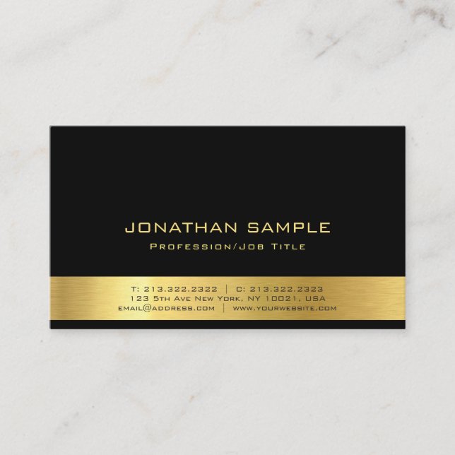 Modernes berufliches elegantes schwarzes Gold Visitenkarte (Vorderseite)