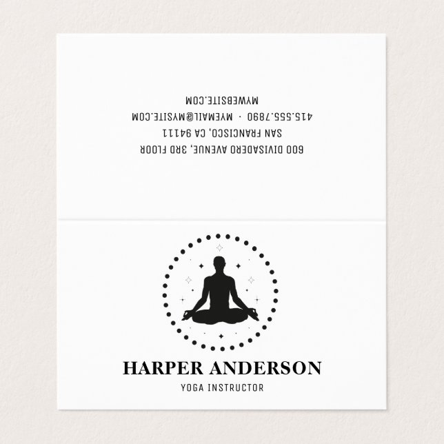 Modernes Berufliches Logo des Yoga Namaste Instruc Visitenkarten (Außenseite Aufgefaltet)