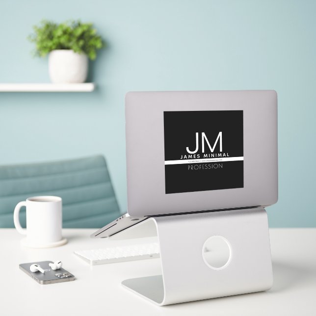 Modernes Berufliches Minimaldesign | Schwarz und W Aufkleber (Laptop auf Schreibtisch)