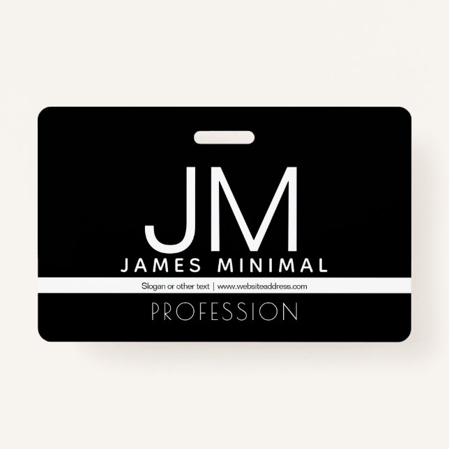 Modernes Berufliches Minimaldesign | Schwarz und W Ausweis (Vorderseite)