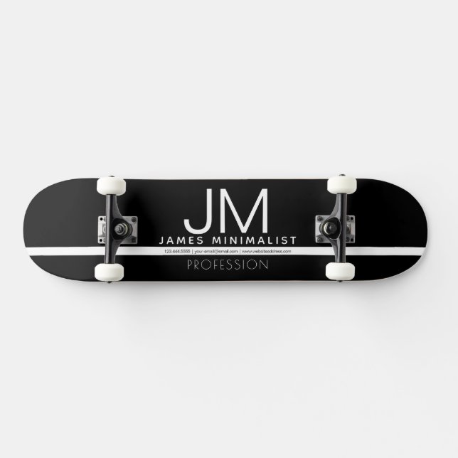Modernes Berufliches Minimaldesign | Schwarz und W Skateboard (Horizontal)