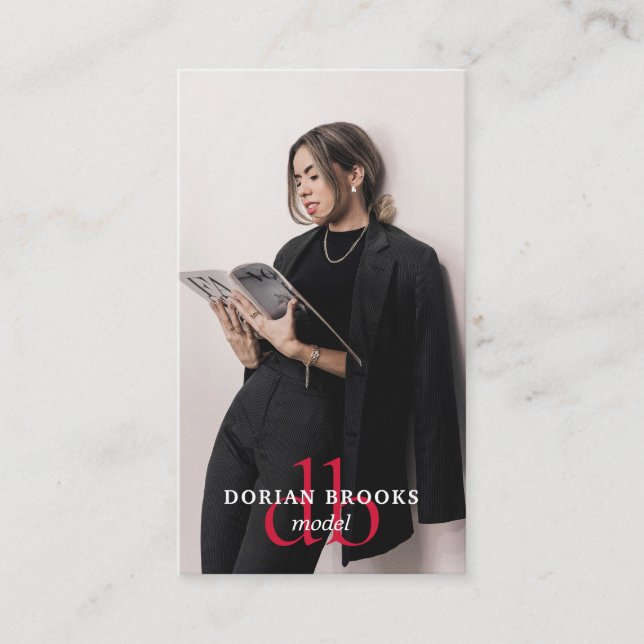 Modernes Berufliches Model-Foto Monogram Visitenkarte (Vorderseite)