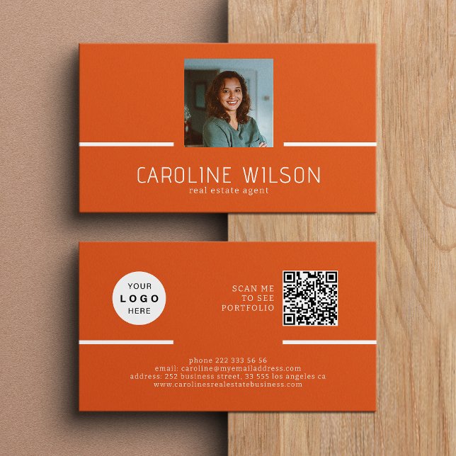 Modernes berufliches QR CODE-Logo Foto orange Visitenkarte (Von Creator hochgeladen)