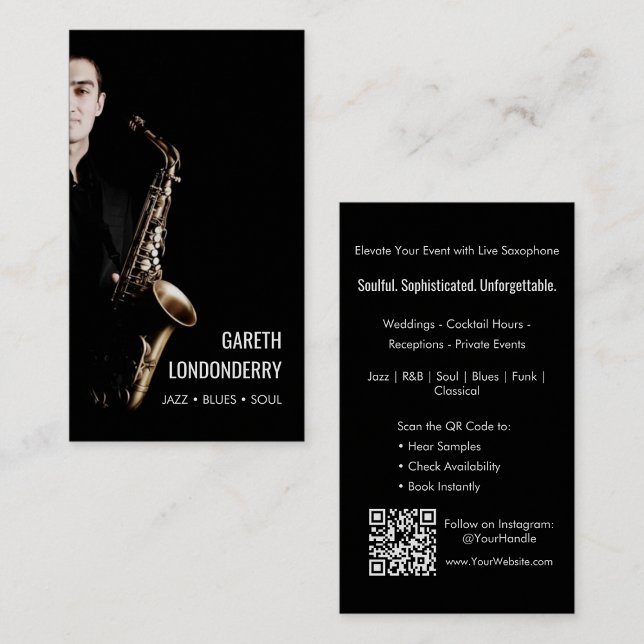 Modernes Berufliches sächsisches MusikerFoto Visitenkarte (Modern Professional Saxophonist Musician Photo Business Card)