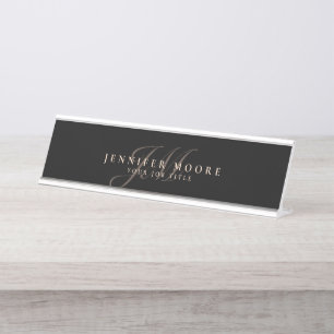 Modernes Berufliches Schwarz/Gold Mit Monogramm Schreibtischnamensplakette