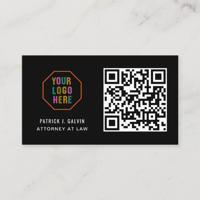 Modernes Berufliches Schwarzes Business-Logo, QR-C Visitenkarte (Vorderseite)