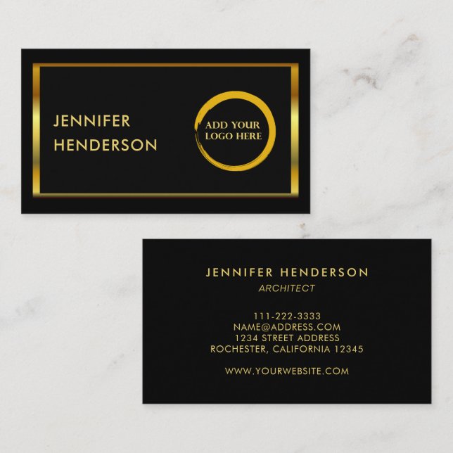 Modernes berufliches schwarzes Gold mit Logo Visitenkarte (Vorne/Hinten)
