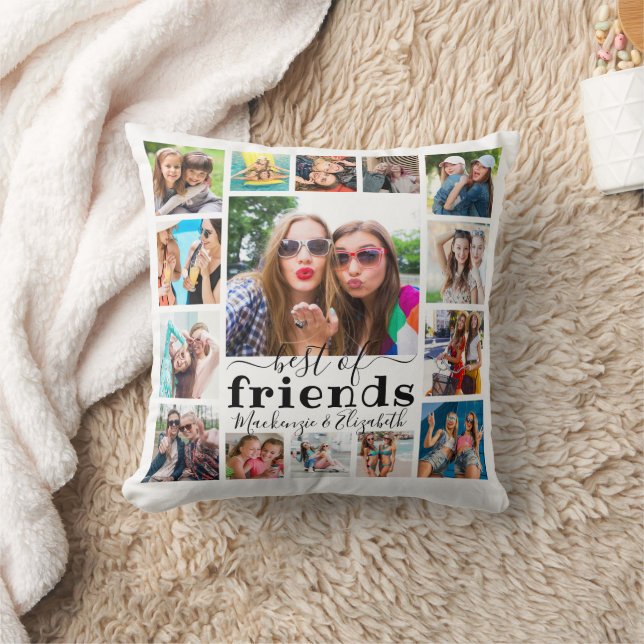 Modernes BEST DER FREUNDE 15 Foto Collage Kissen (Decke)