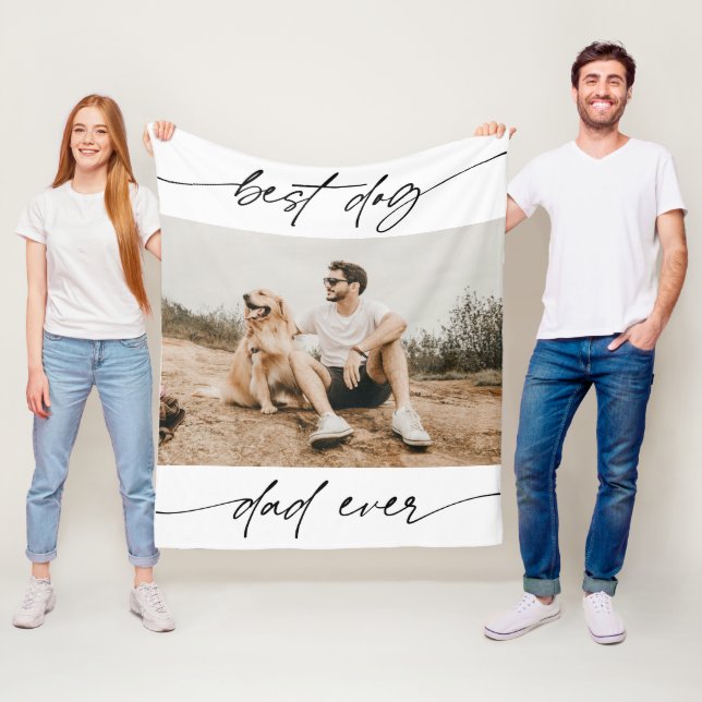 Modernes Best Dog Vater je Foto Handgeschriebenes  Fleecedecke (Beispiel)